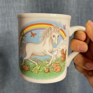 Unicorn And Woodland Creatures Mug Rainbow White Fantasy Fairytale Cottagecore